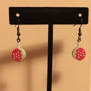 Red and White Dangle Fruit Earrings